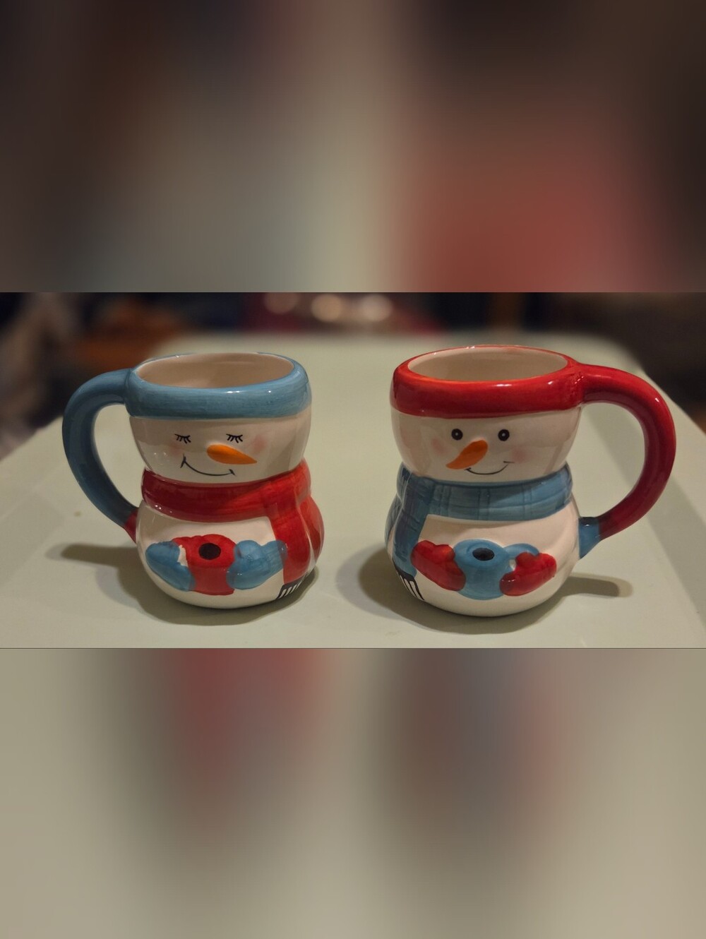 14oz Festive Ceramic Snowman Mug Set — Red & Blue
